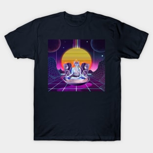 Vaporwave Cat Meditates in Chill Listening to Lo-Fi Music T-Shirt